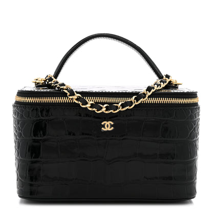 Chanel Calfskin Crocodile Embossed Crococo Small Top Handle Vanity Case With Chain Black 1 of 11