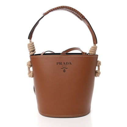 Prada City Calfskin Knotted Rope Bucket Bag Cognac 2 of 9
