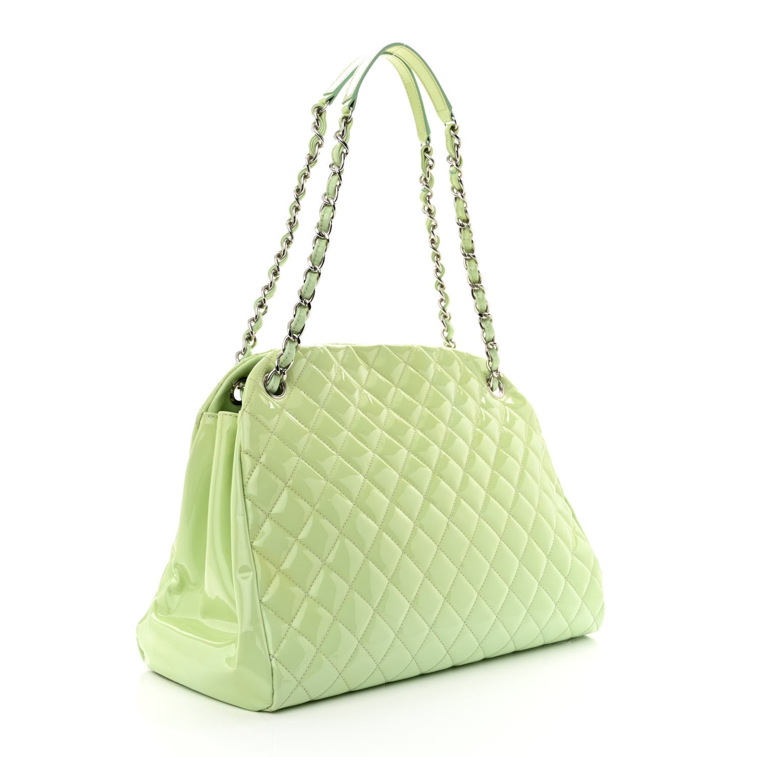 Chanel Patent Quilted Large Just Mademoiselle Bowling Bag Light Green 3 of 12