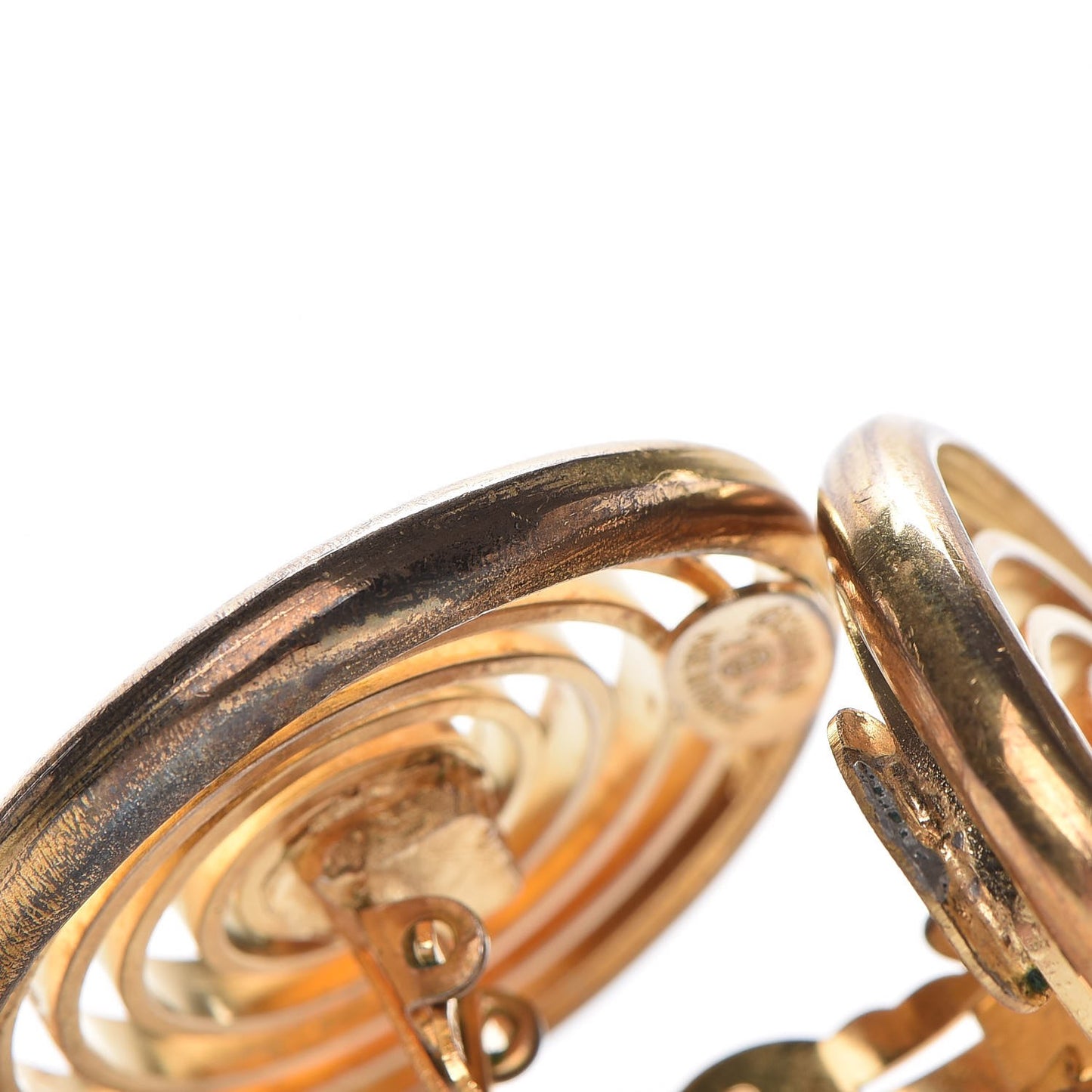 Round CC Clip On Earrings Gold