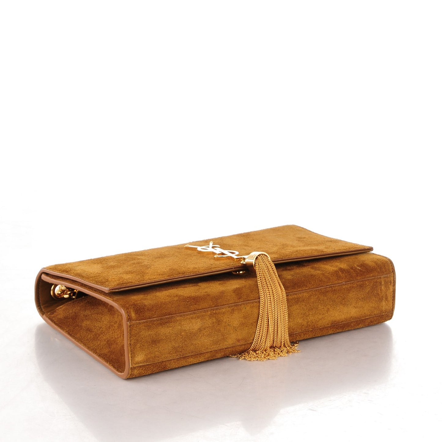 Suede Medium Classic Monogram Kate Tassel Satchel Light Ochre