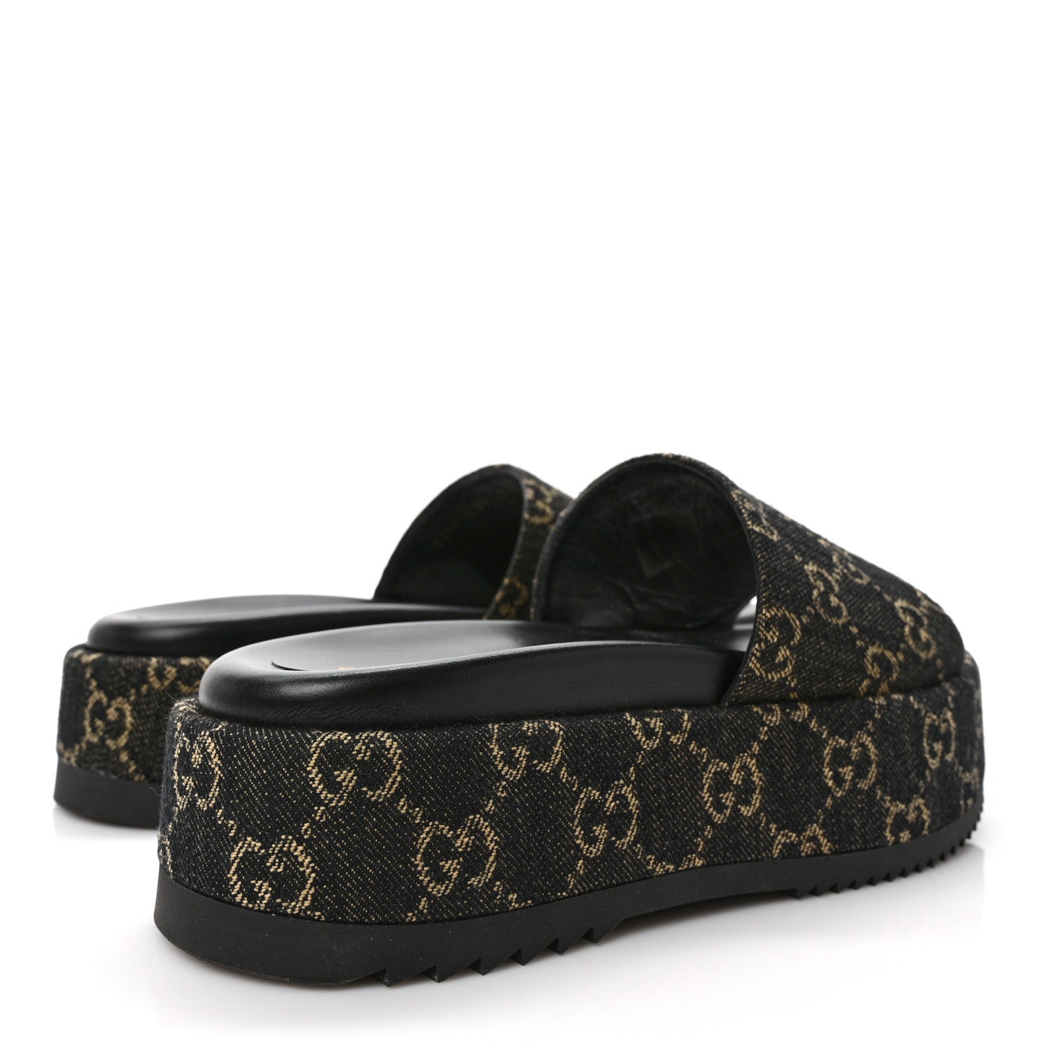 Gucci Jacquard Black Denim GG Monogram Angelina Platform 55mm Slide Sandals 38 Black Ivory 4 of 9