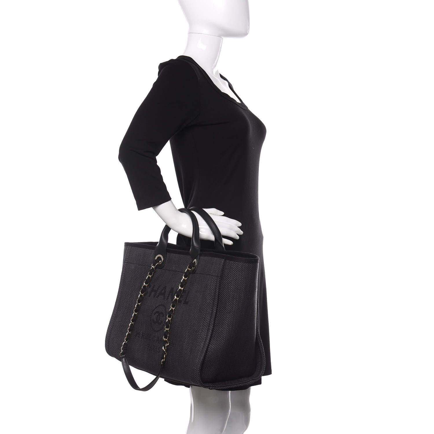 Chanel Mixed Fibers Calfskin Medium Deauville Tote Black 3 of 12