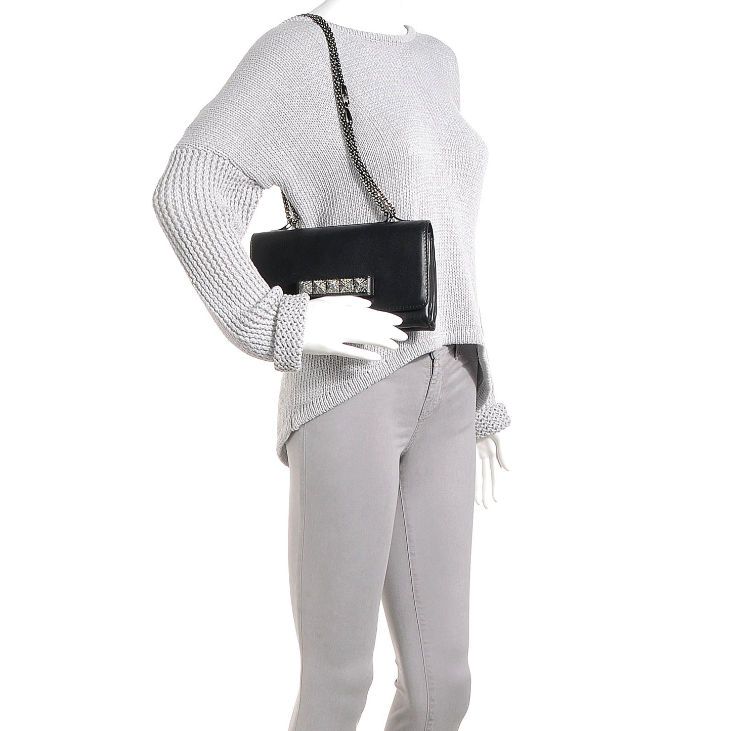 Nappa Crystal Encrusted Studs Va Va Voom Shoulder Bag Black