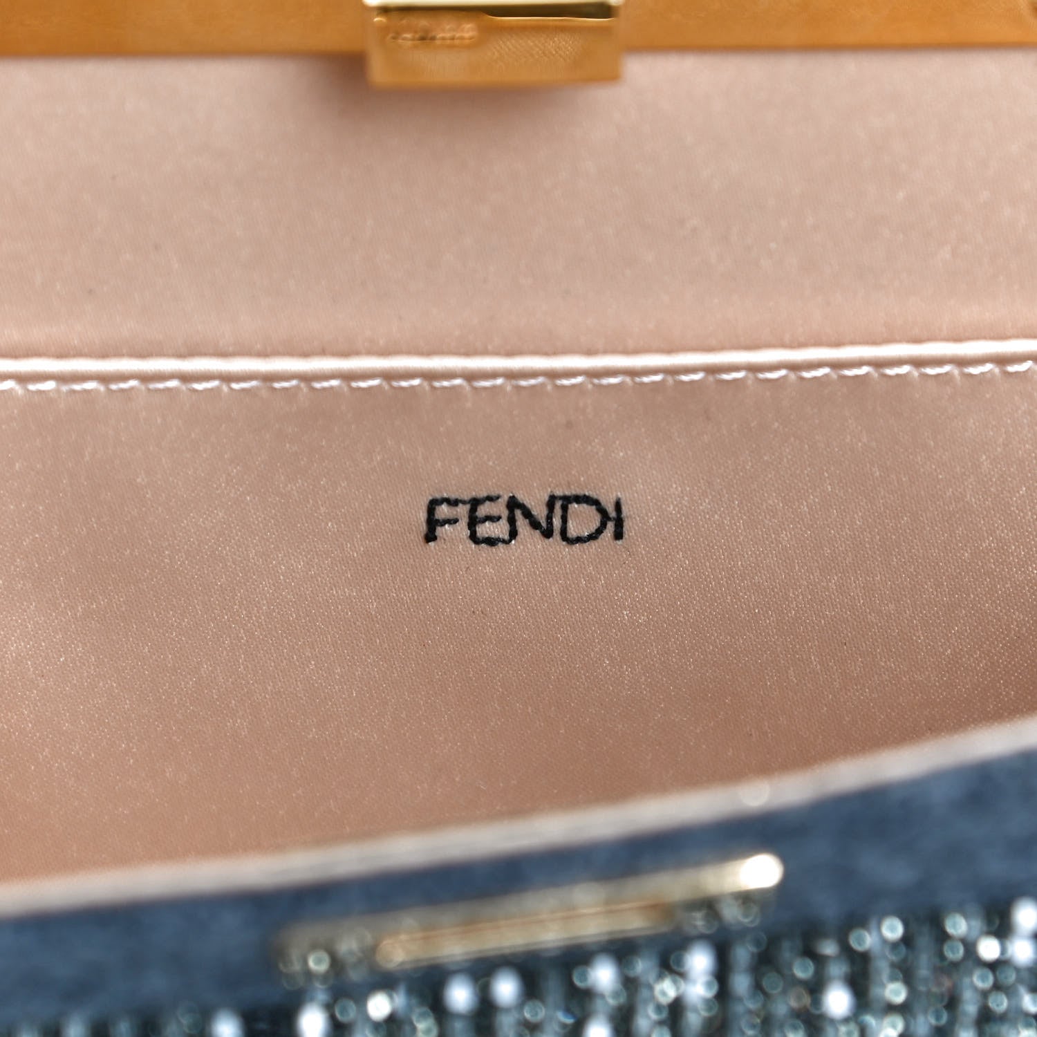 Fendi Flannel Bead Embroidered Small Peekaboo I SEE U East West Chain Satchel Grigio Bois de Rose 10 of 23