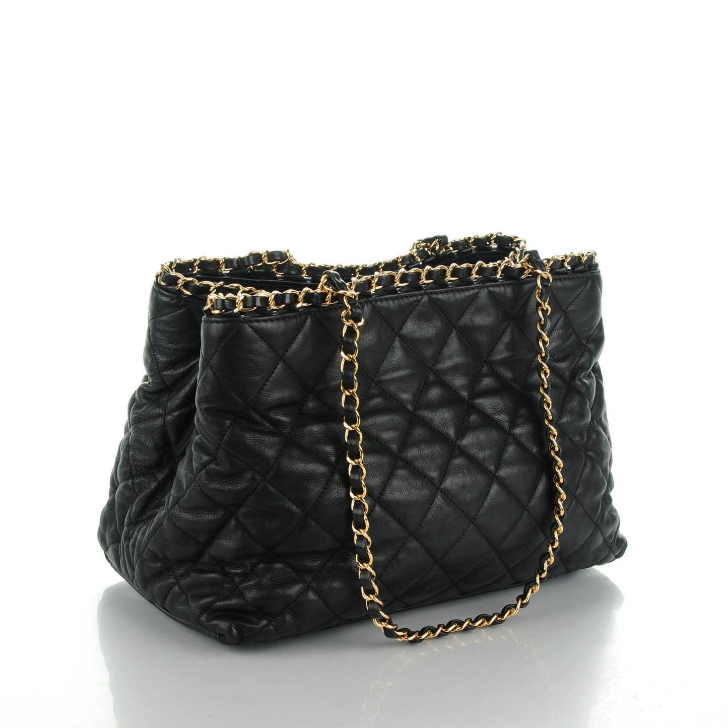 Calfskin Quilted Small Chain Me Tote Black
