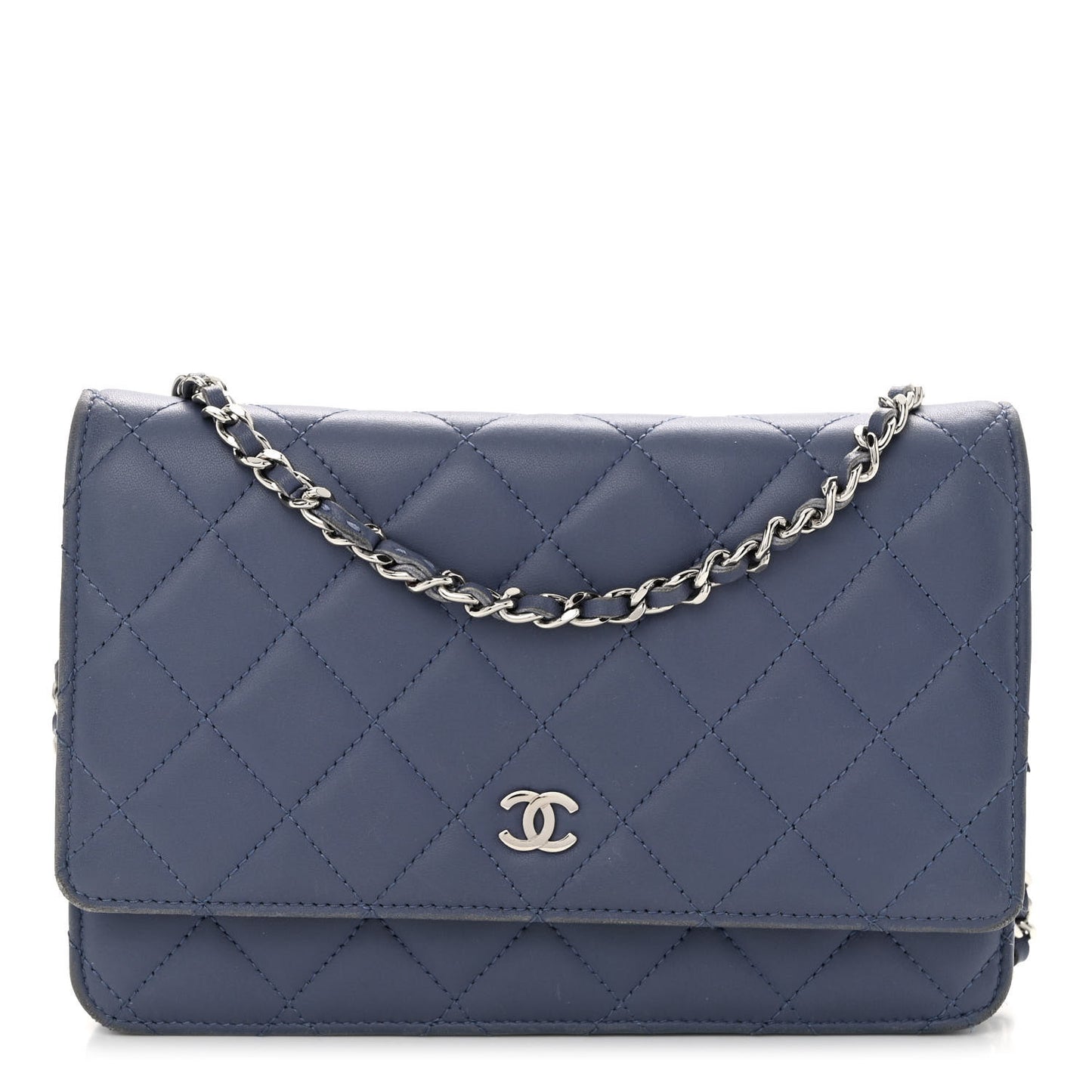 Lambskin Quilted Wallet On Chain WOC Blue