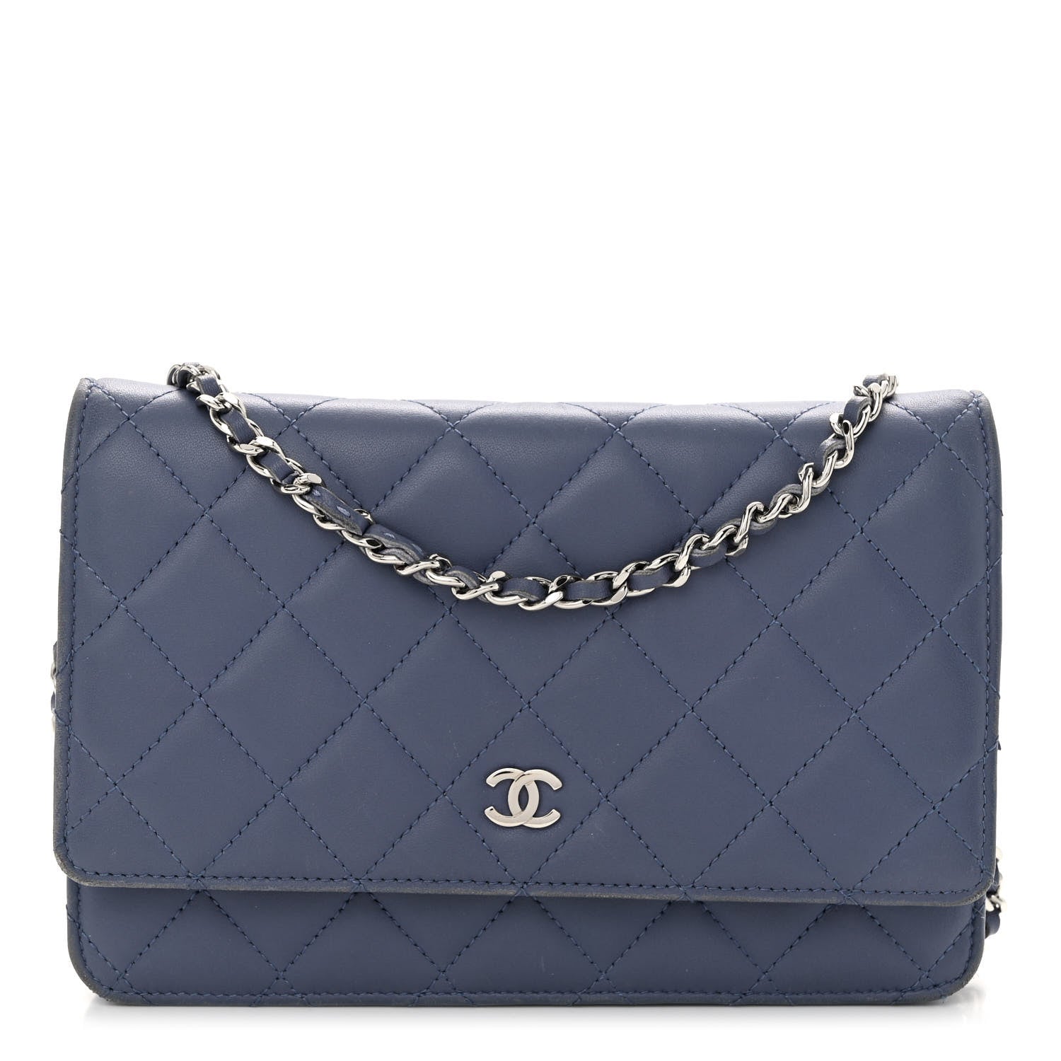 Chanel Lambskin Quilted Wallet On Chain WOC Blue 1 of 13