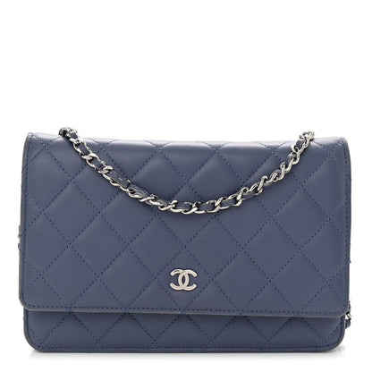Chanel Lambskin Quilted Wallet On Chain WOC Blue 1 of 13