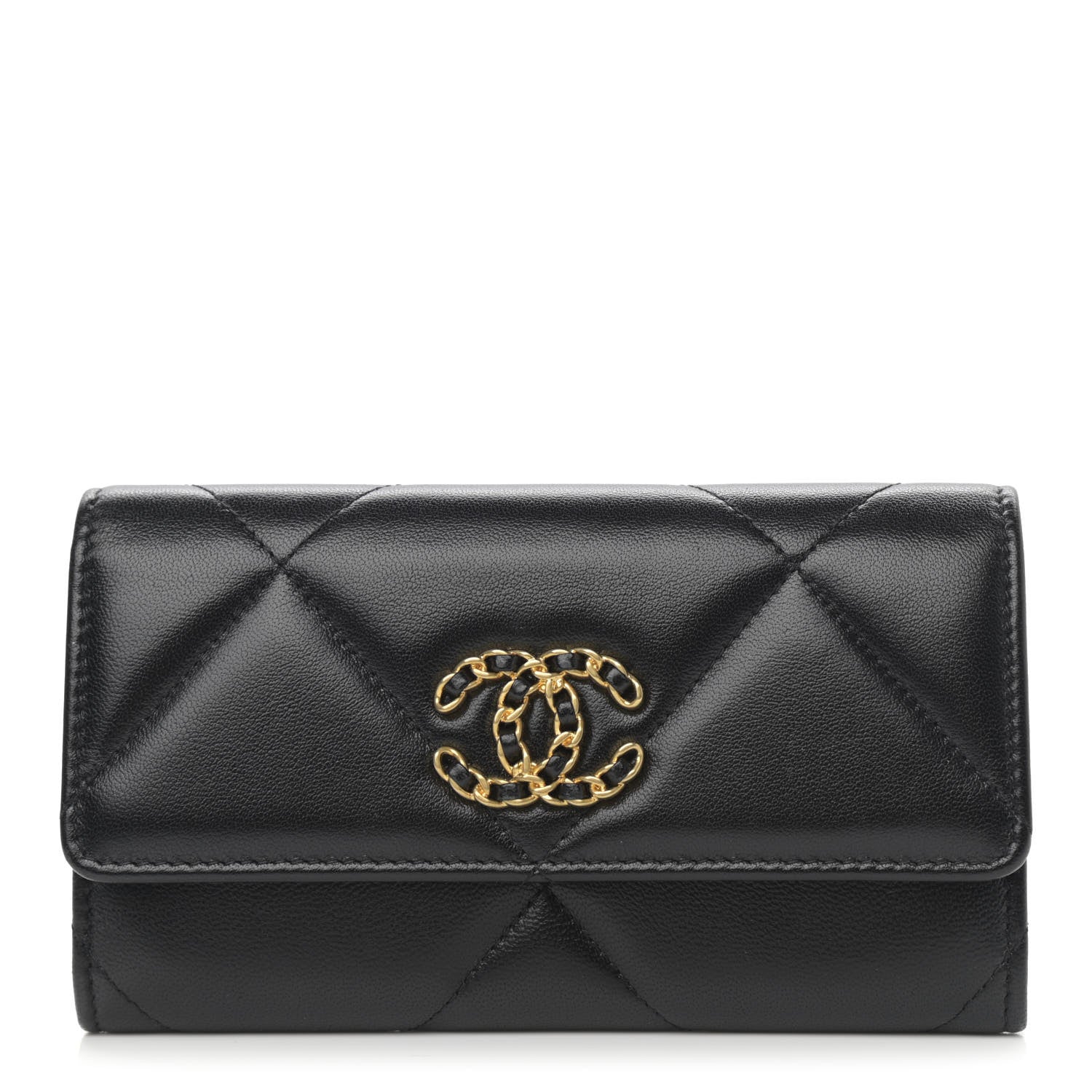 Chanel Shiny Goatskin Quilted Chanel 19 Flap Wallet Black 1 of 10
