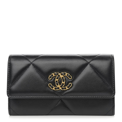 Chanel Shiny Goatskin Quilted Chanel 19 Flap Wallet Black 1 of 10