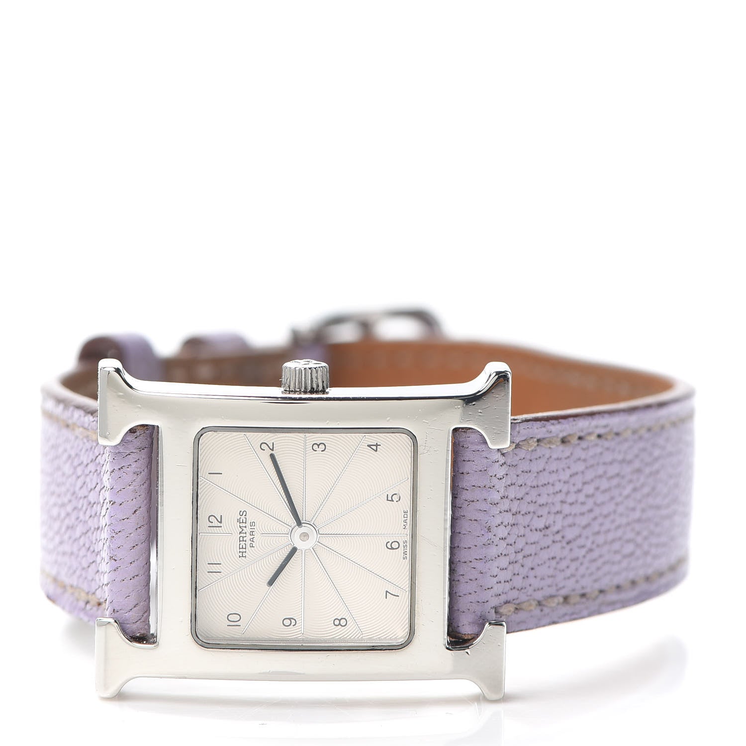 Hermes Stainless Steel Chevre Mysore 21mm Heure H Hour Quartz Watch Lilac 2 of 5