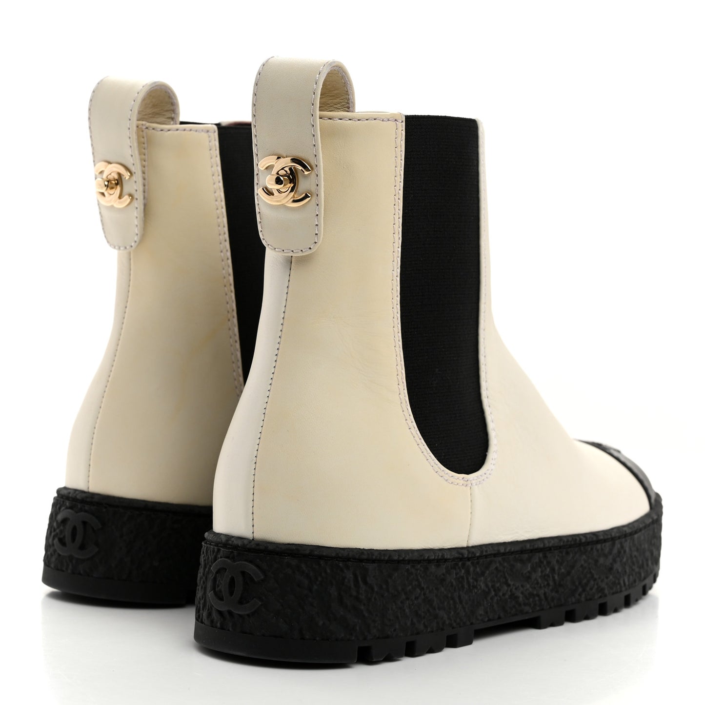 Calfskin Cap Toe CC Ankle Boots 38 White Black