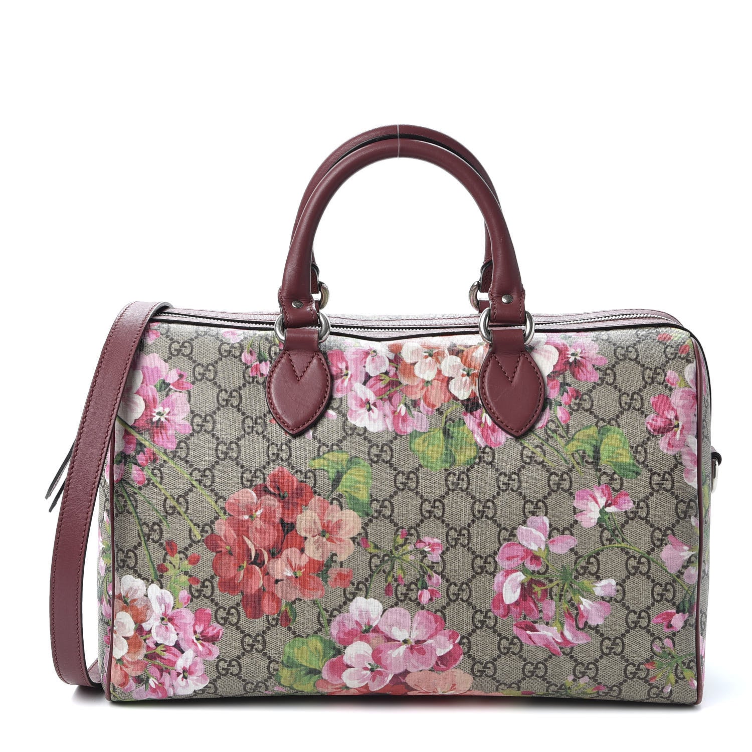Gucci GG Supreme Monogram Blooms Medium Boston Beige Multicolor Dry Rose 1 of 10