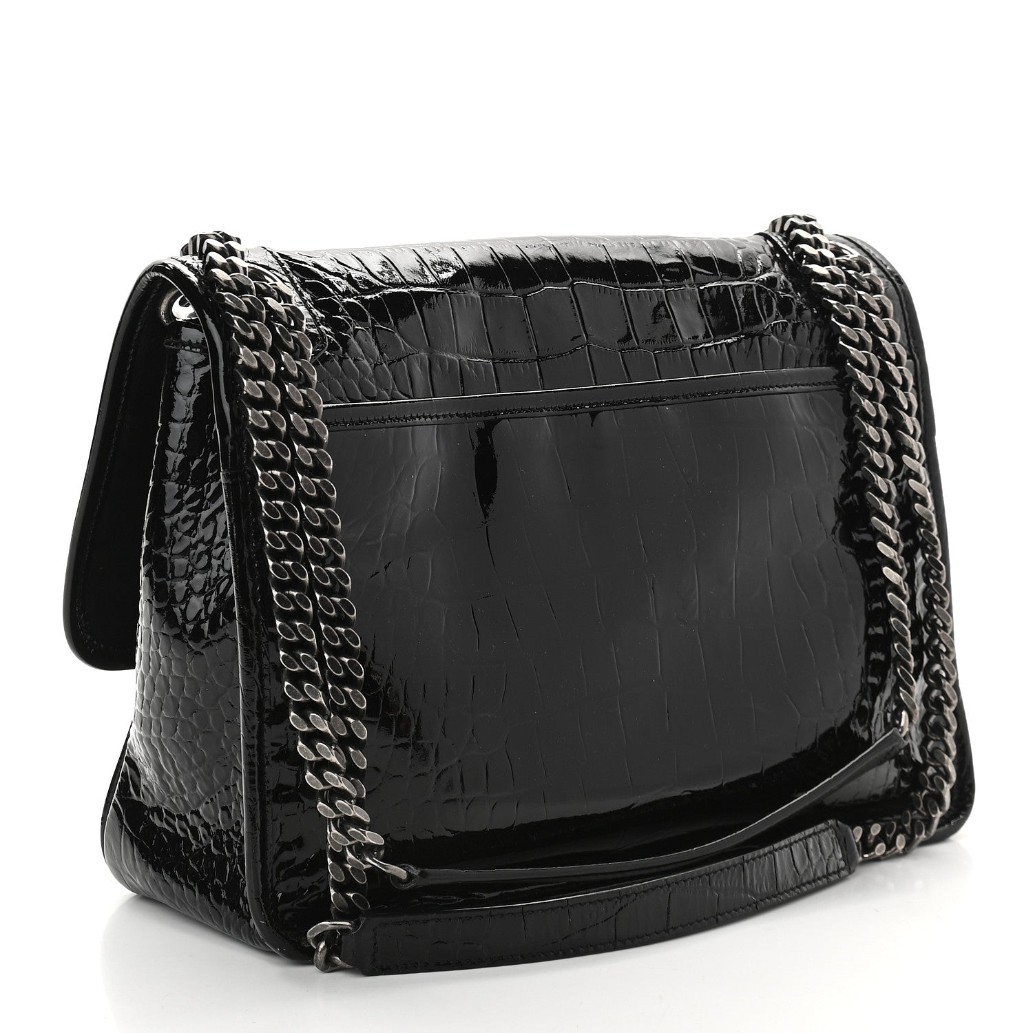 Saint Laurent Patent Crocodile Embossed Lambskin Monogram Medium Niki Chain Satchel Black 3 of 9