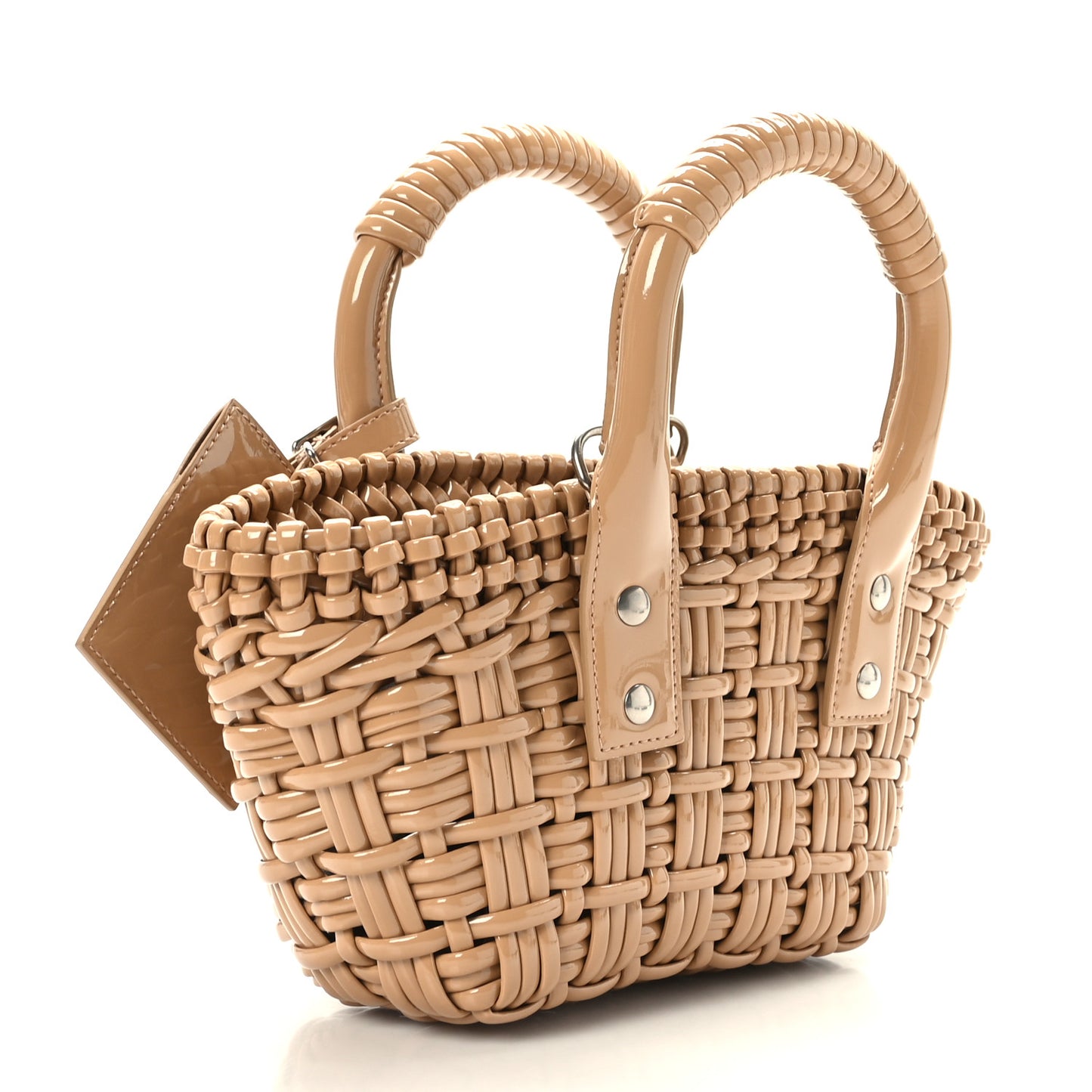 Faux Calfskin Braided Varnished XXS Bistro Basket Beige