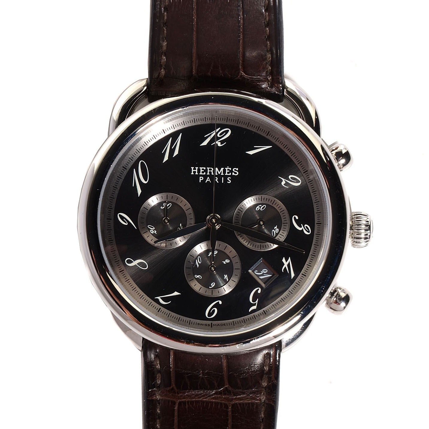 Stainless Steel Alligator 43mm Arceau Chronograph Automatic Watch Havane
