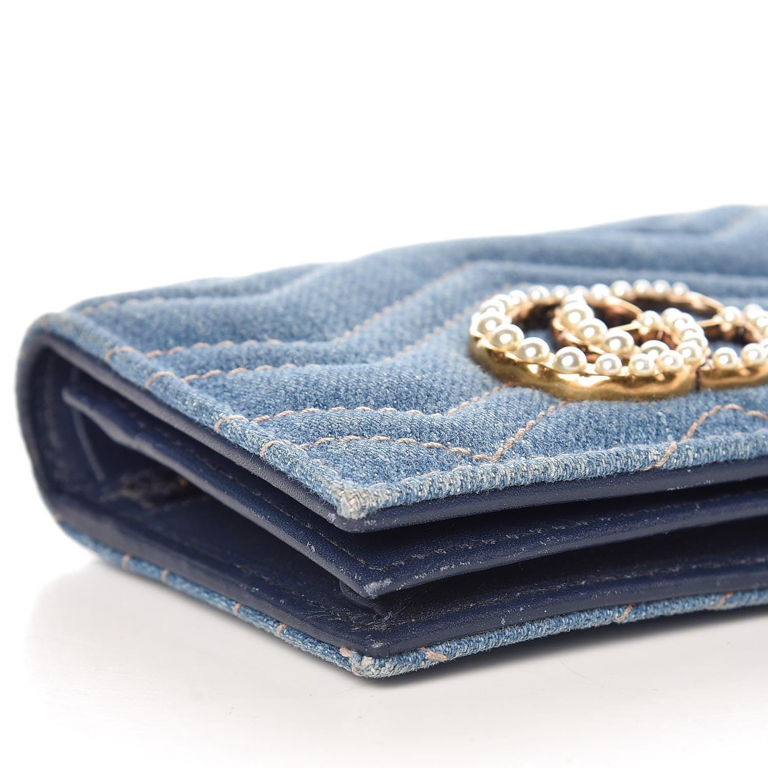 Gucci Denim Matelasse Pearly GG Marmont Card Case Wallet Blue 5 of 10