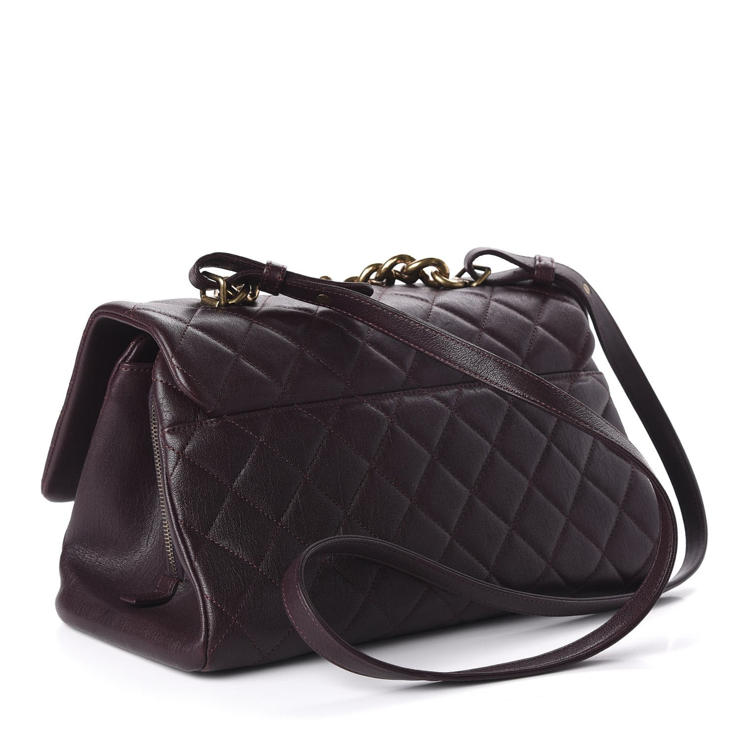 Shiny Sheepskin Quilted Large Trapezio Flap Dark Burgundy