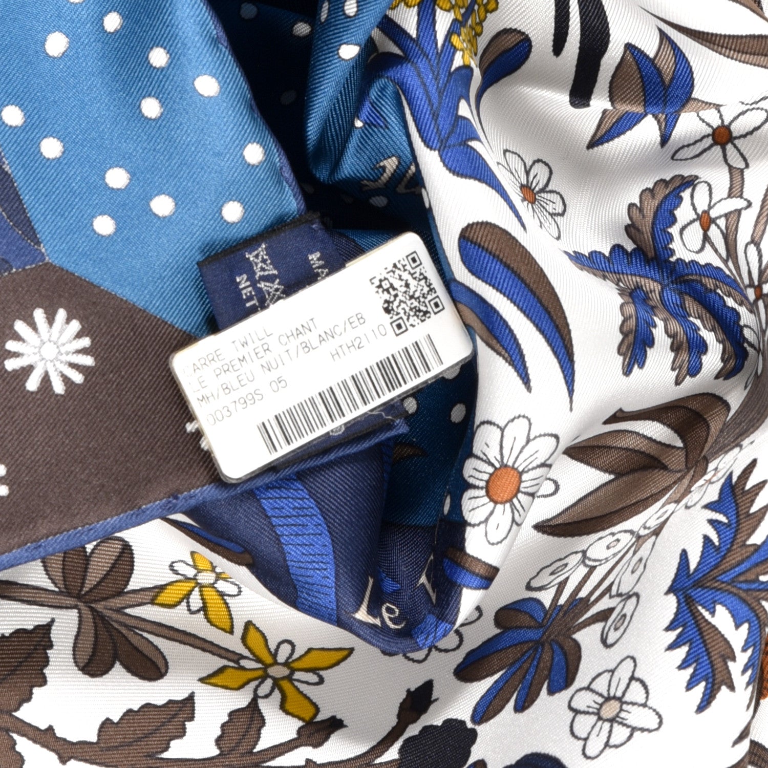 Hermes Silk Twill Le Premier Chant Scarf 90 Bleu Nuit White Ebene 5 of 5