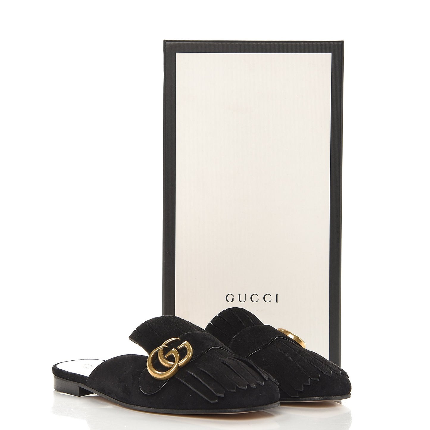 Kid Scamosciato GG Marmont Fringe Slippers 38 Black