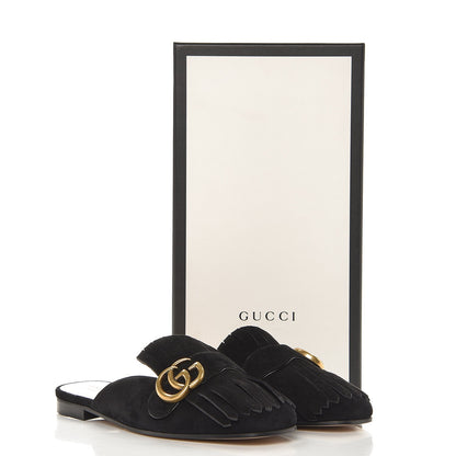 Gucci Kid Scamosciato GG Marmont Fringe Slippers 38 Black 8 of 8