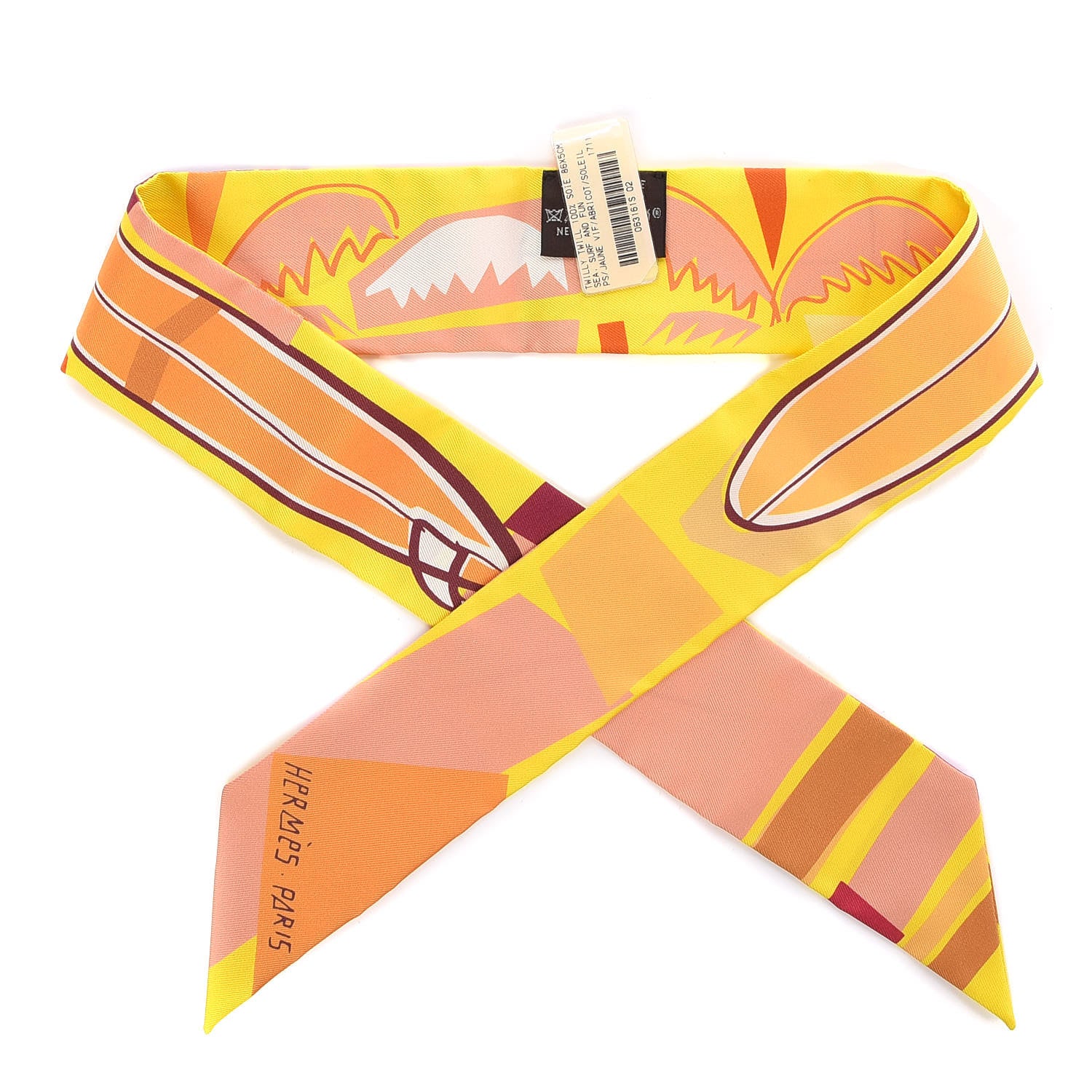 Hermes Silk Sea Surf and Fun Twilly Jaune Vif Abricot Soleil 1 of 6