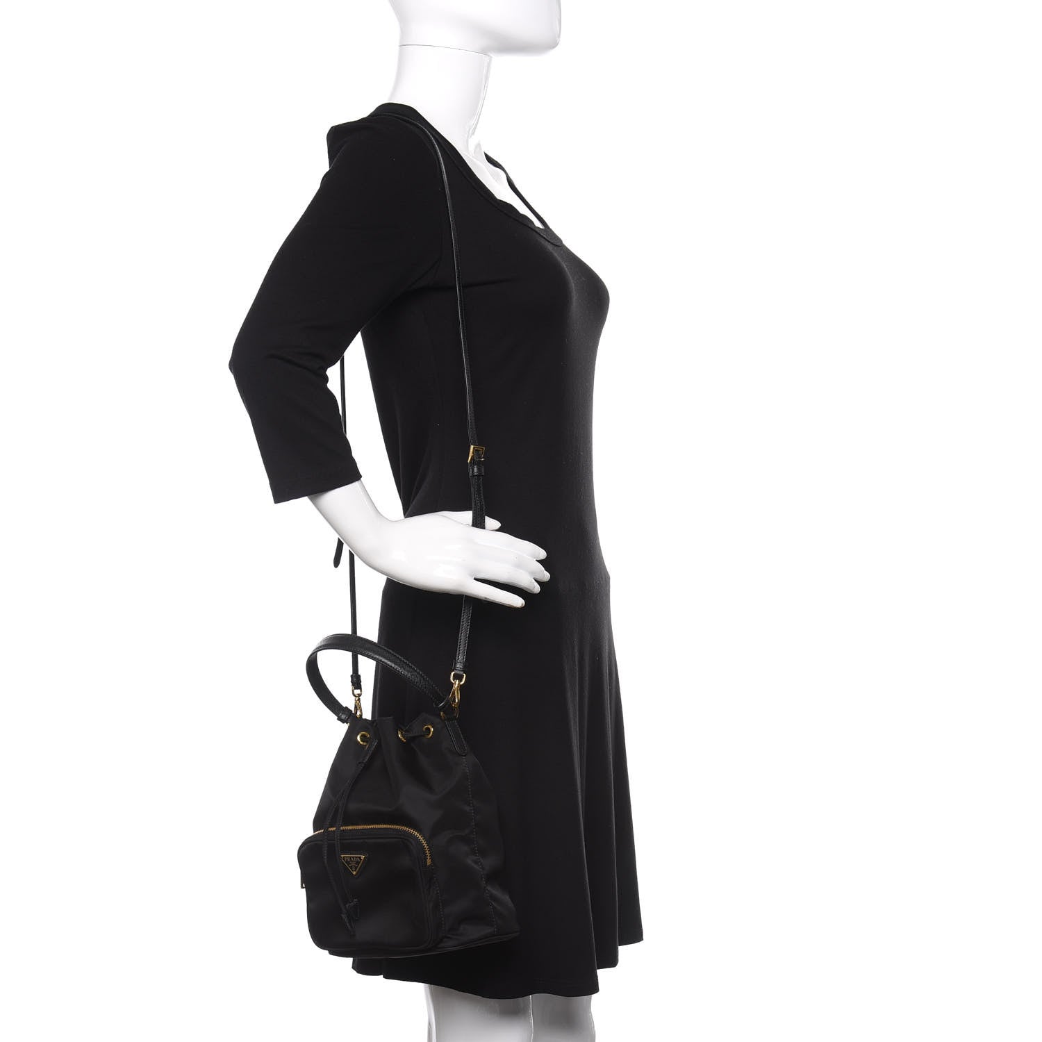 Prada Saffiano Tessuto Nylon Mini Bucket Crossbody Bag Black 2 of 9