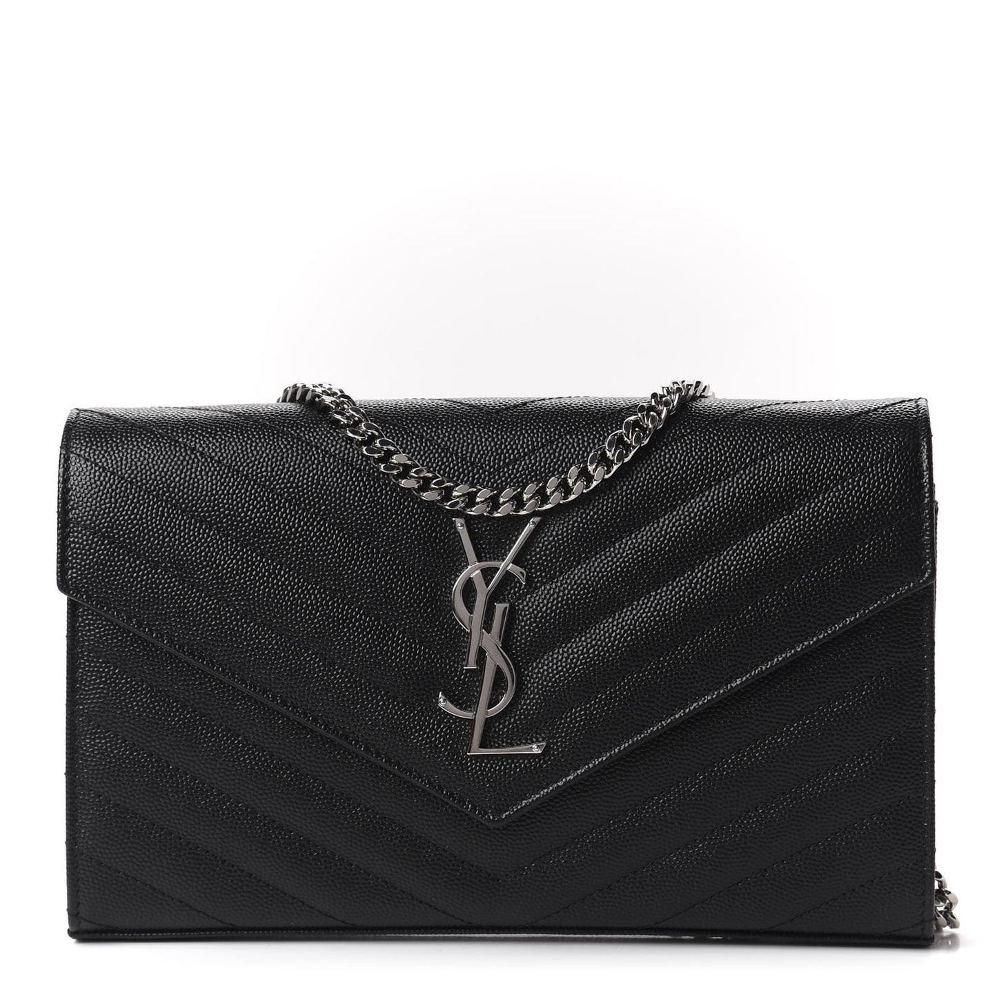 Grain De Poudre Matelasse Chevron Monogram Chain Wallet Black