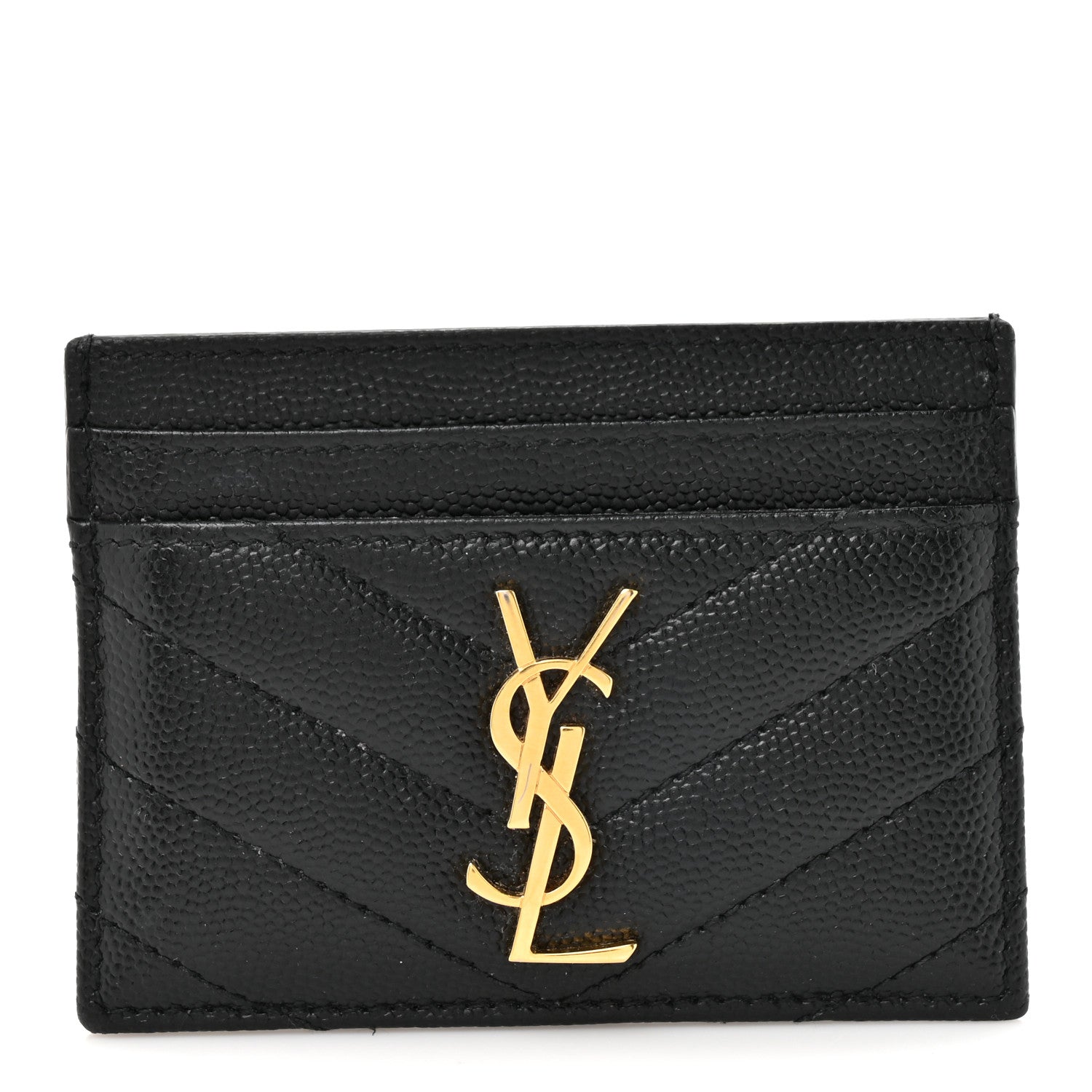 Saint Laurent Grain De Poudre Matelasse Chevron Monogram Credit Card Case Black 1 of 10