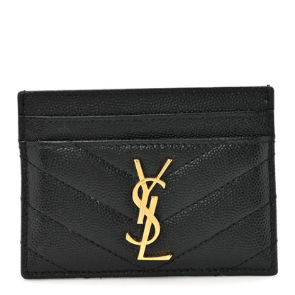 Saint Laurent Grain De Poudre Matelasse Chevron Monogram Credit Card Case Black 1 of 10