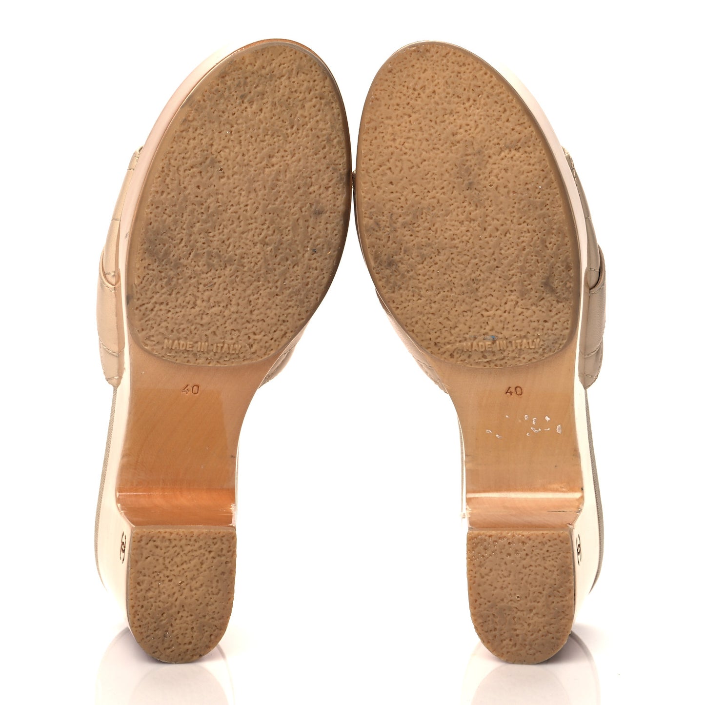 Lambskin Quilted Turn Lock CC Platform Mule 40 Beige