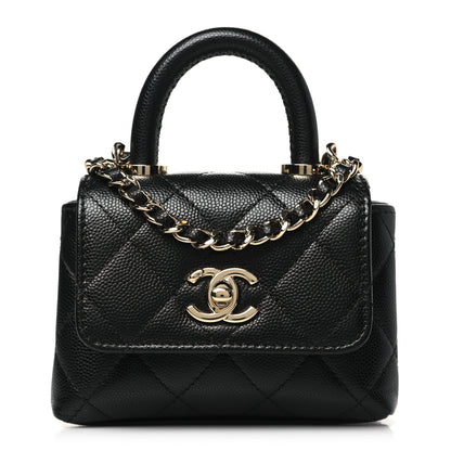 Chanel Caviar Quilted Nano Coco Handle Clutch With Chain Black 1 of 11