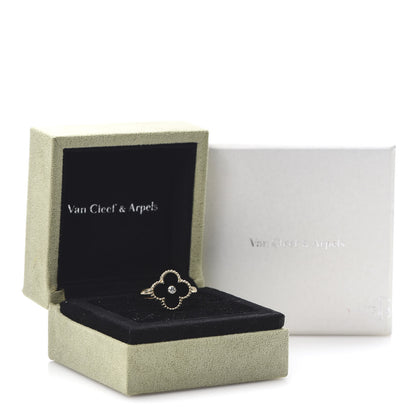 Van Cleef & Arpels 18K Yellow Gold Diamond Black Onyx Vintage Alhambra Ring 56 7.75 7 of 7