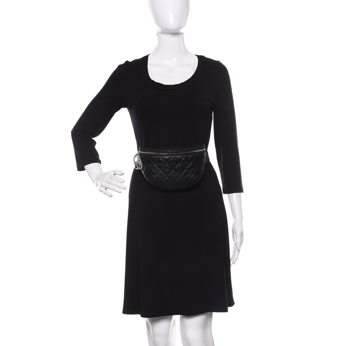 Grained Calfskin Quilted Waist Belt Bag Black