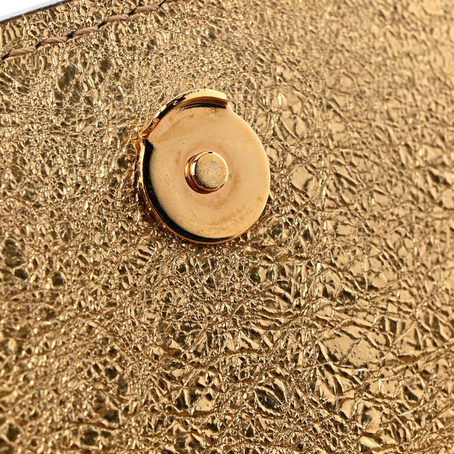 Metallic Calfskin Medusa Clutch With Chain Gold