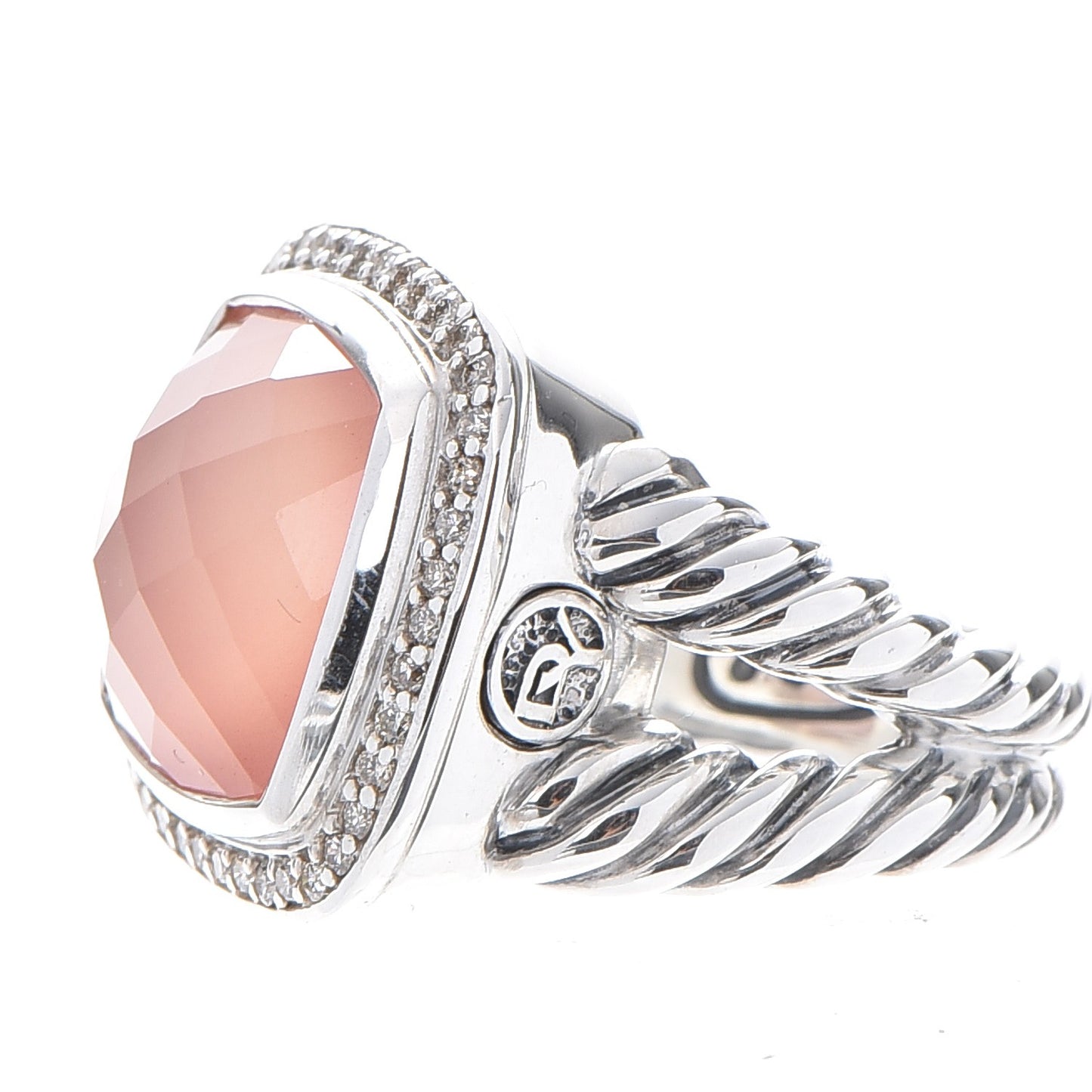 Sterling Silver Diamond Rose Quartz 14mm Albion Ring 52 6