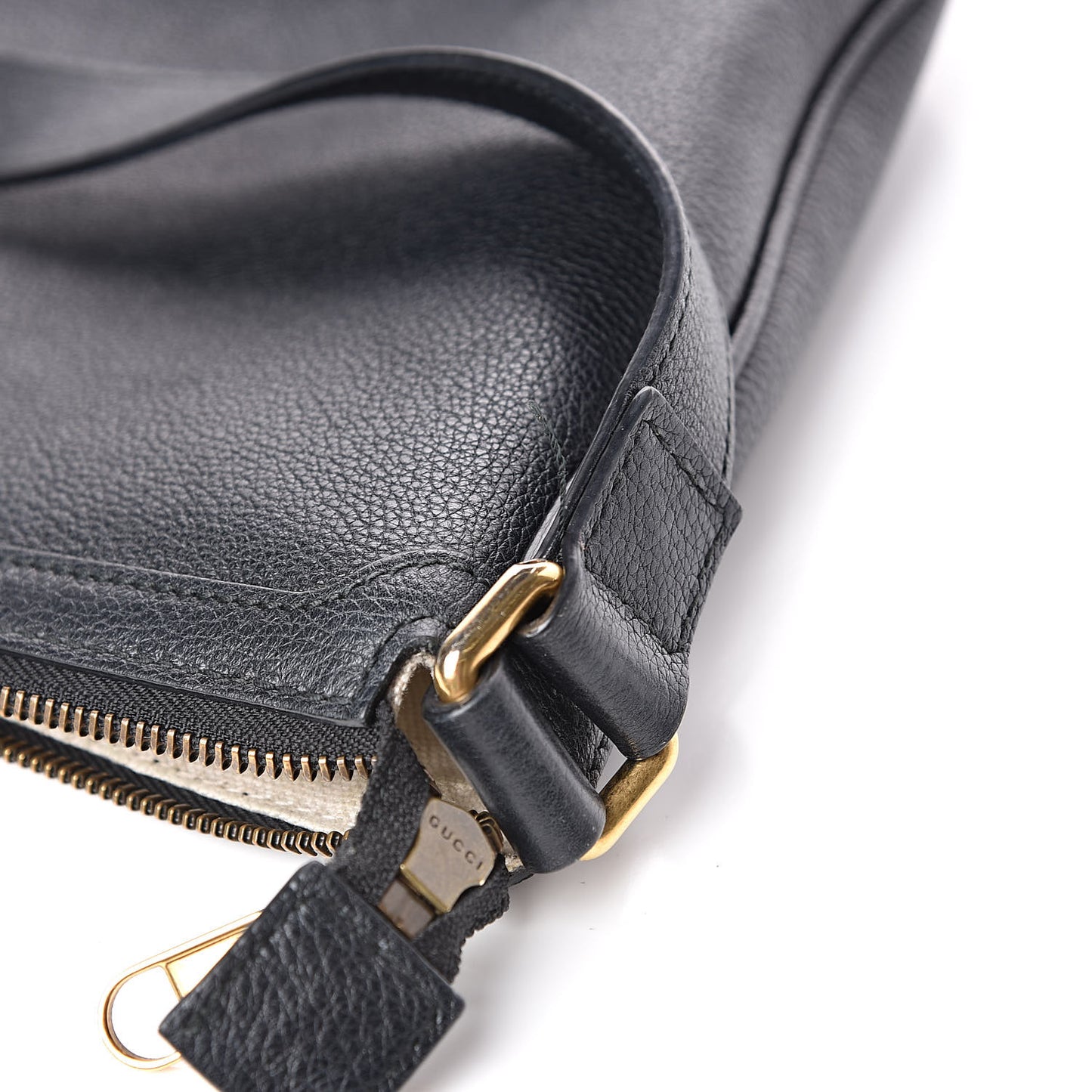 Grained Calfskin Logo Half Moon Hobo Black
