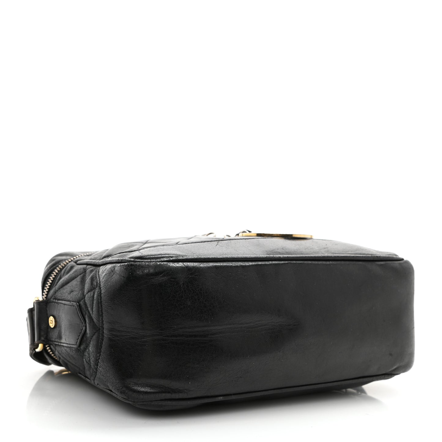 Lambskin Quilted Vanity Train Case Shoulder Bag Black