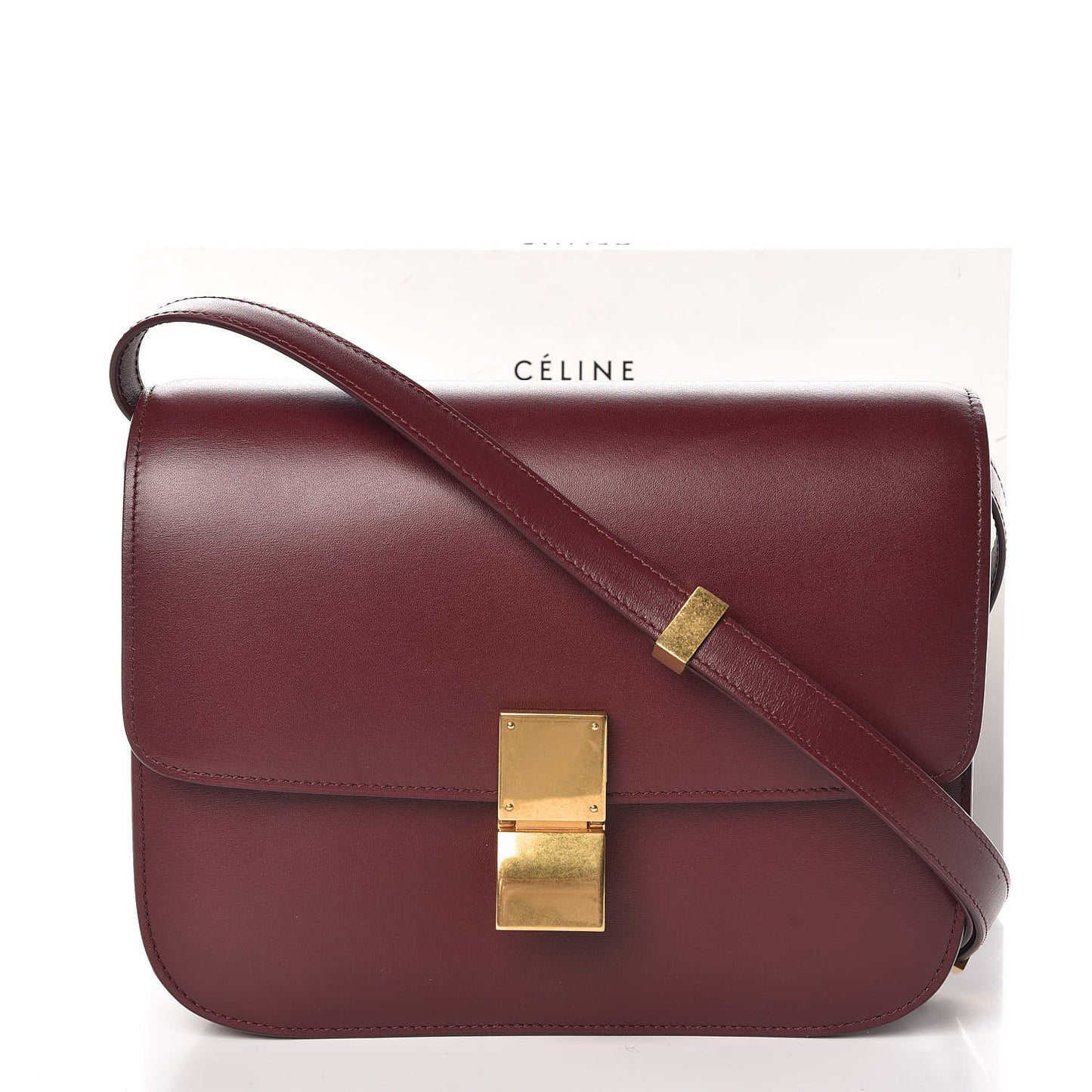 Box Calfskin Medium Classic Box Flap Bag Burgundy
