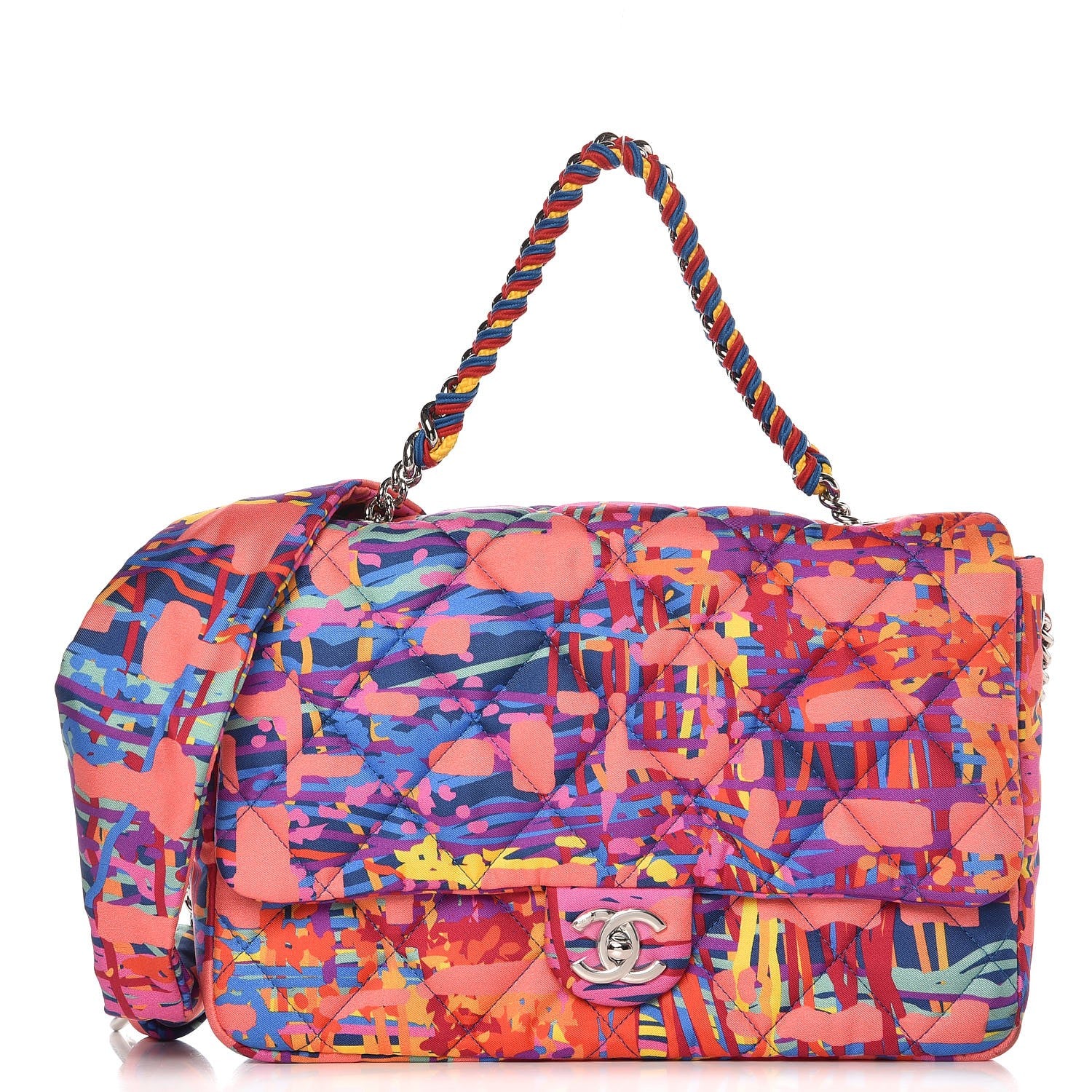 Chanel Foulard Fabric Quilted Printed Medium Flap Pink 1 of 9
