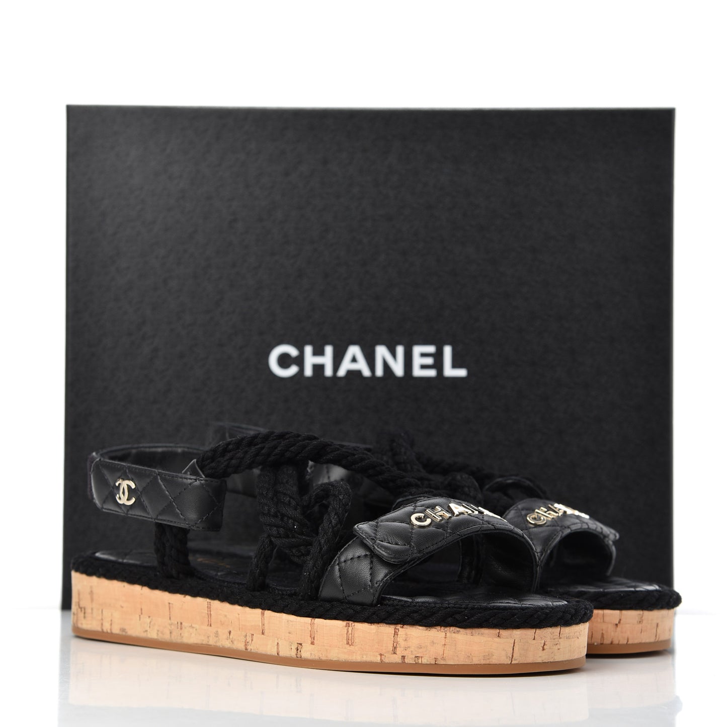 Cord Lambskin Quilted Logo Sandals 39 Black