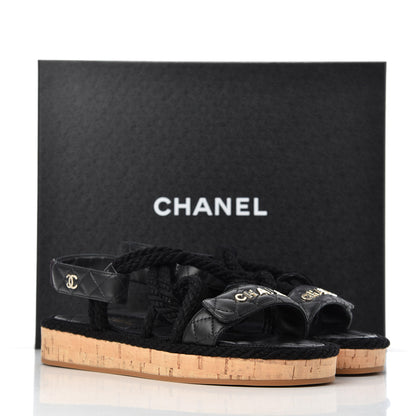 Chanel Cord Lambskin Quilted Logo Sandals 39 Black 10 of 10