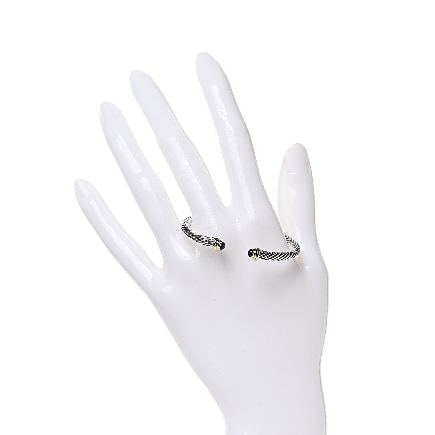 David Yurman Sterling Silver 18K Yellow Gold Blue Sapphire 4mm Cable Kids Birthstone Bracelet 2 of 5