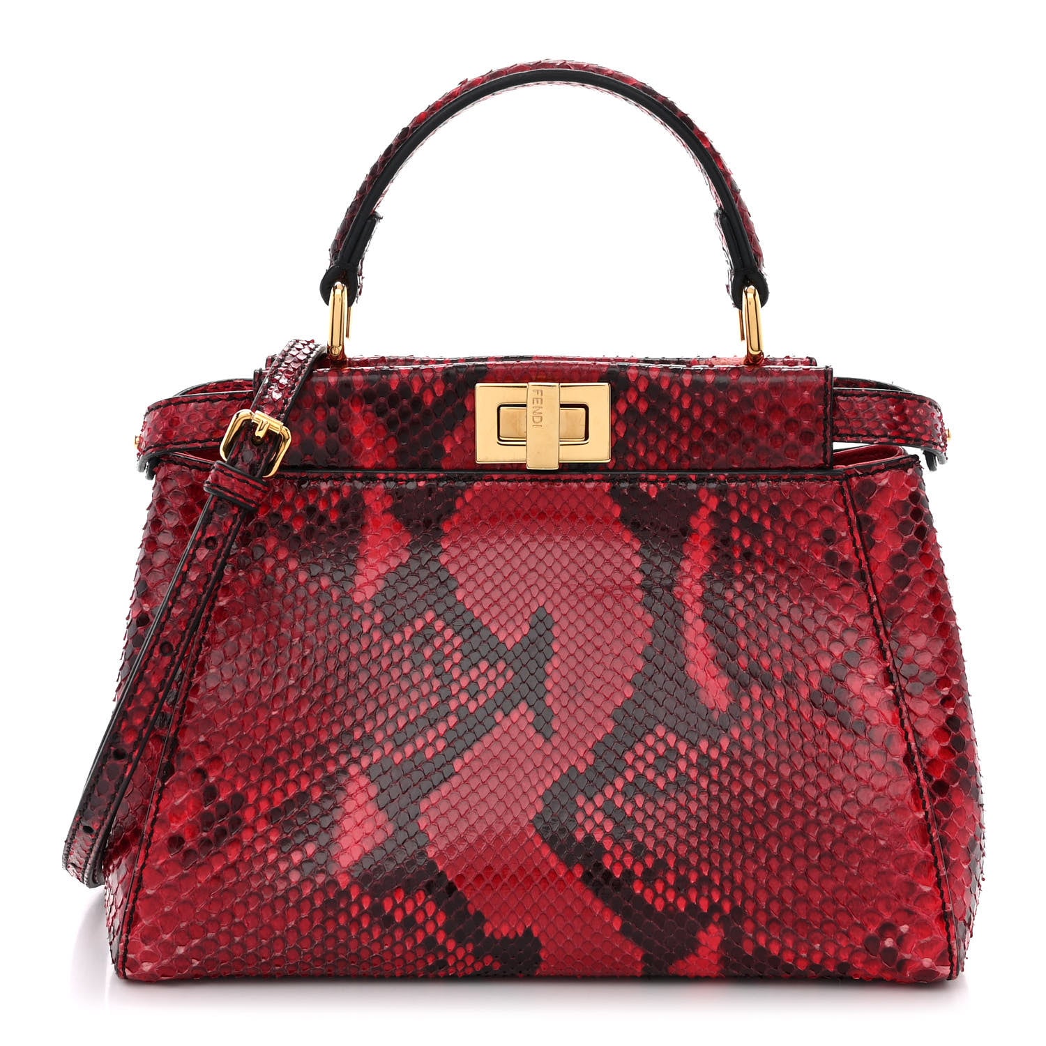 Fendi Snakeskin Shiny Nappa Mini Peekaboo Iconic Satchel 1 of 12