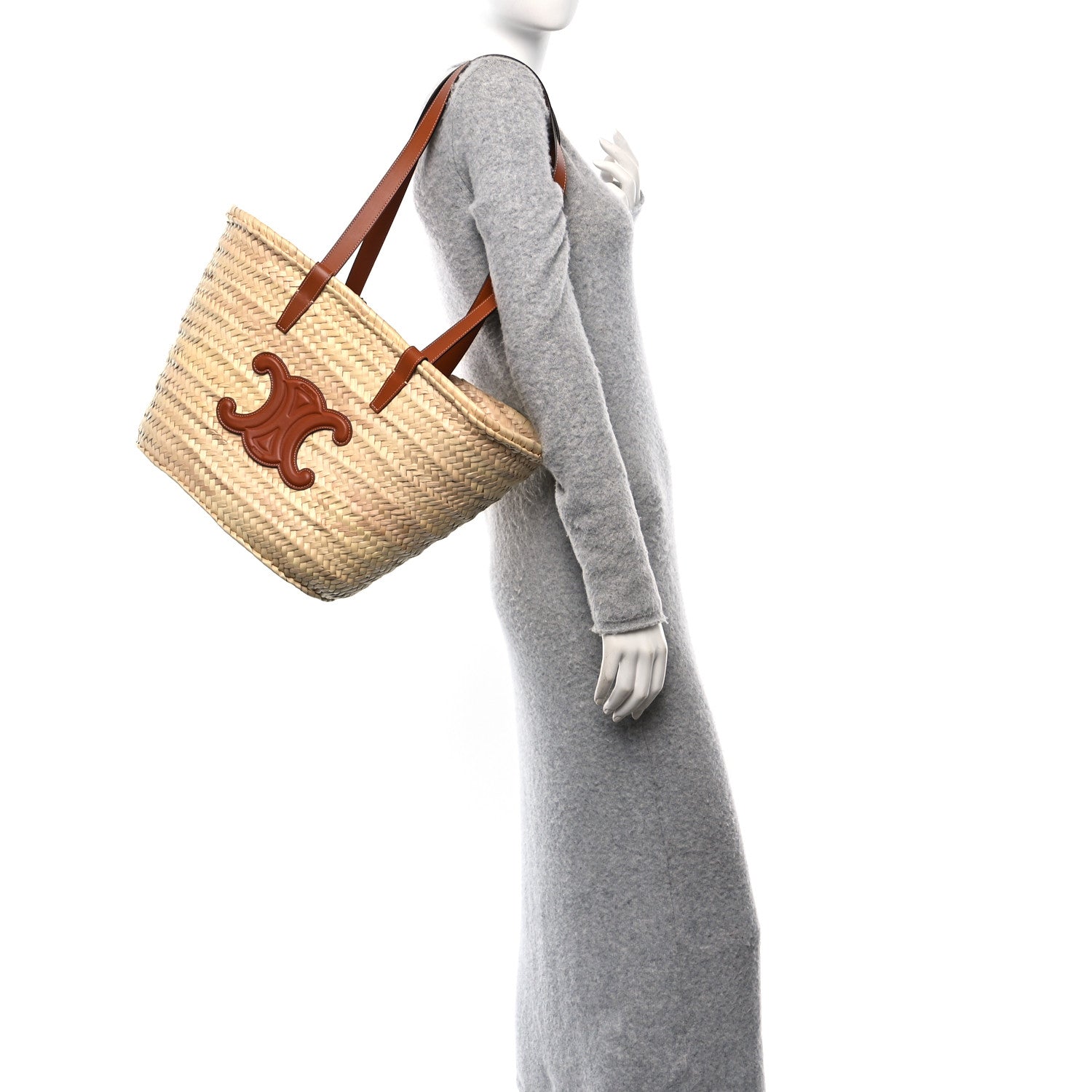 Celine Raffia Calfskin Triomphe Medium Panier Tan 2 of 9
