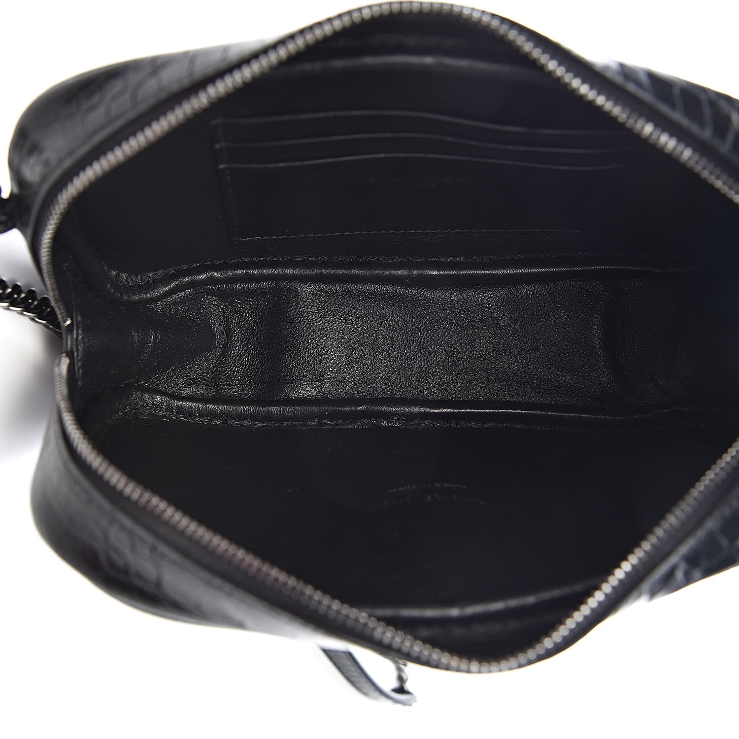 Saint Laurent Calfskin Crocodile Embossed Monogram Mini Lou Camera Bag Black 5 of 10