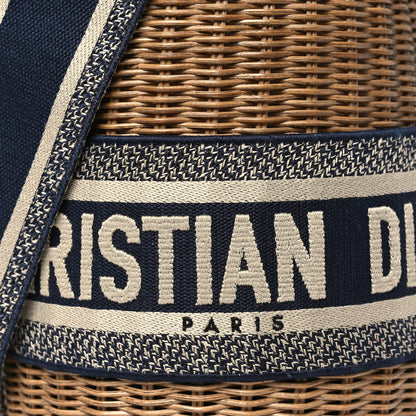 Christian Dior Wicker Oblique Drawstring Bucket Bag Blue 8 of 10