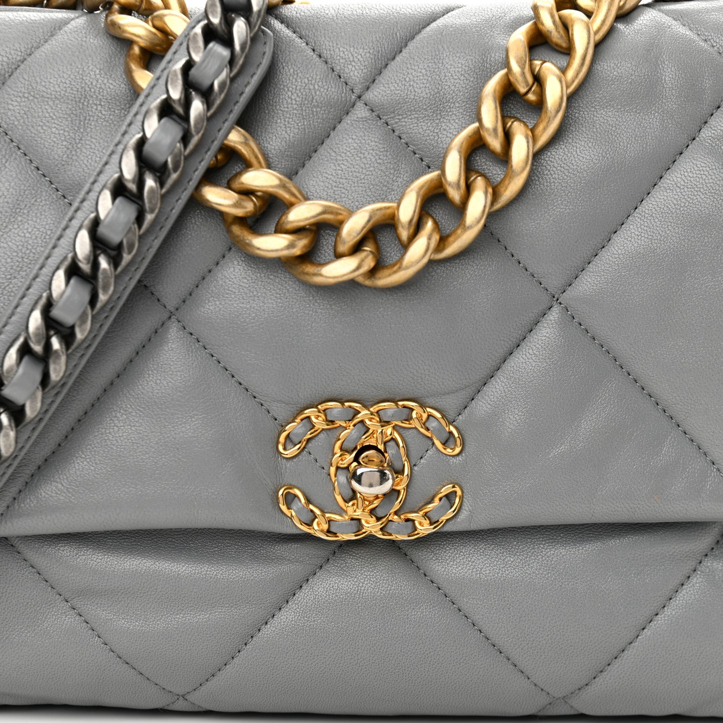 Lambskin Quilted Large Chanel 19 Flap Grey