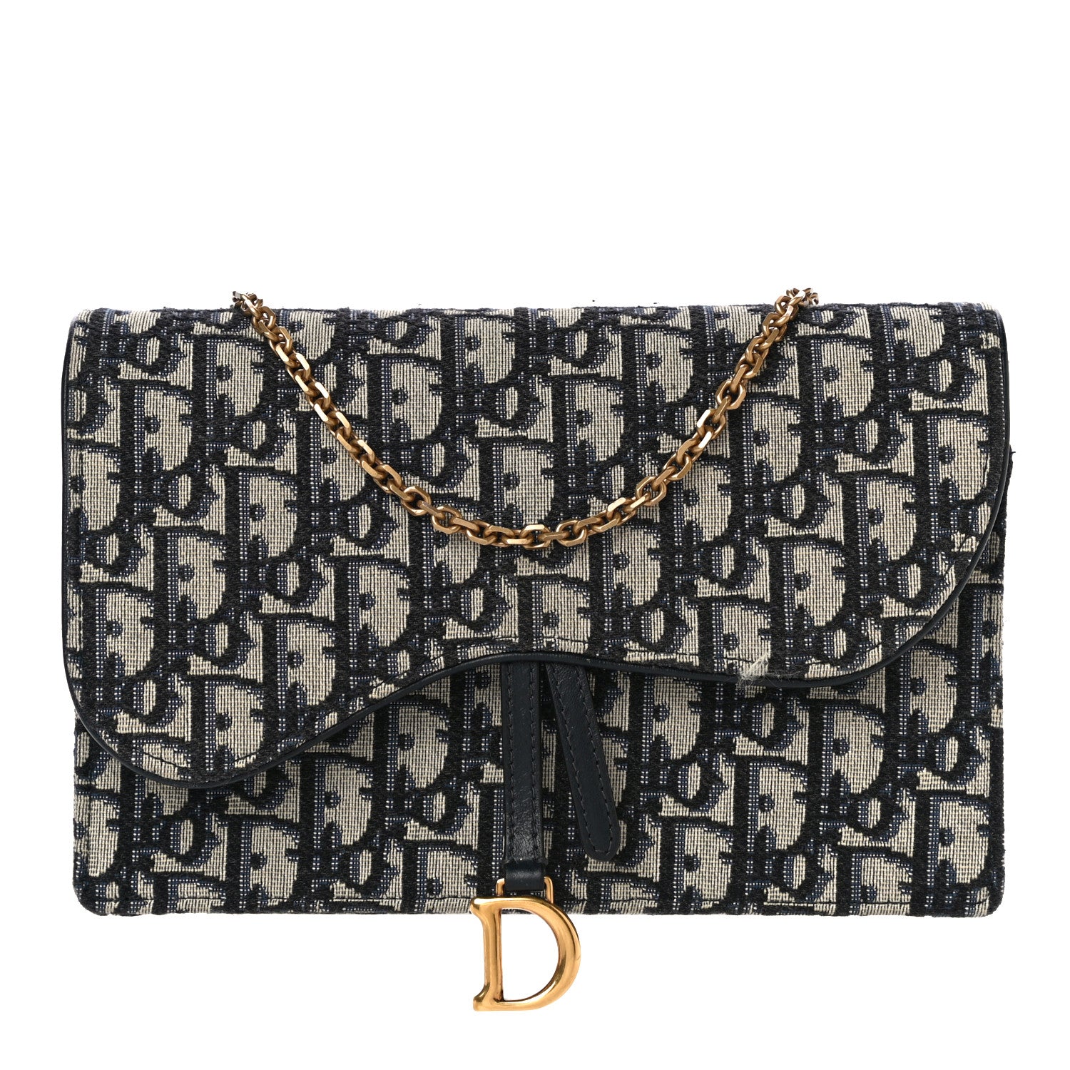 Christian Dior Oblique Saddle Chain Pouch Blue 1 of 14